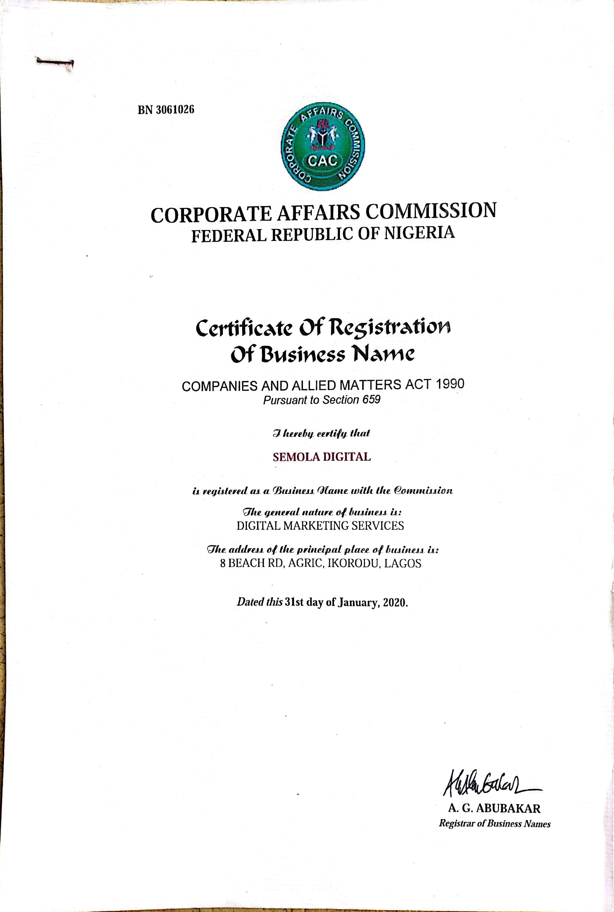 Semola Digital Agency Registration